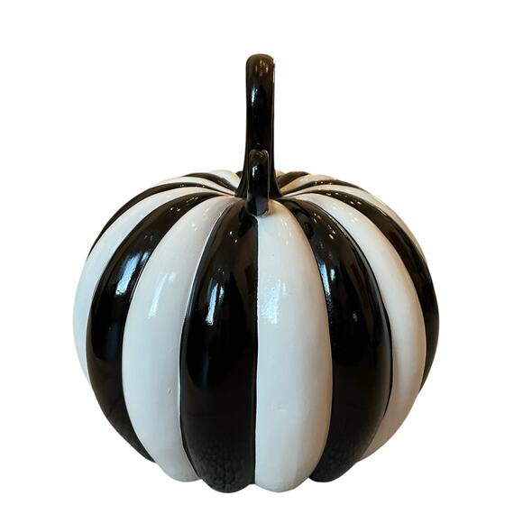 Modern Black & White Striped Pumpkin 12in Chic Fall Designer Home Decor NEW - Picture 4 of 9